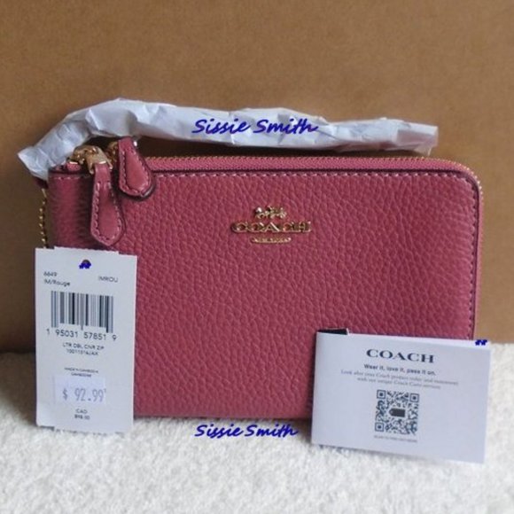 Coach Rouge Double Corner Zip Wristlet - Picture 1 of 7